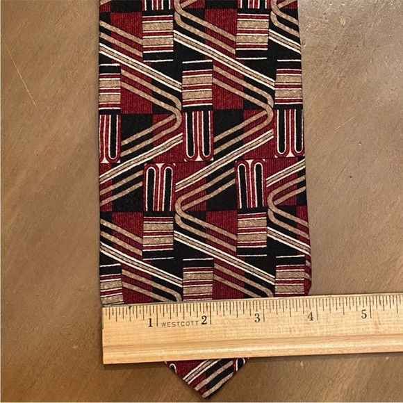 Pierre Balmain Couture Silk Neck Tie Chunky Wide Quirky Stripes Red Tan Black - Picture 6 of 7